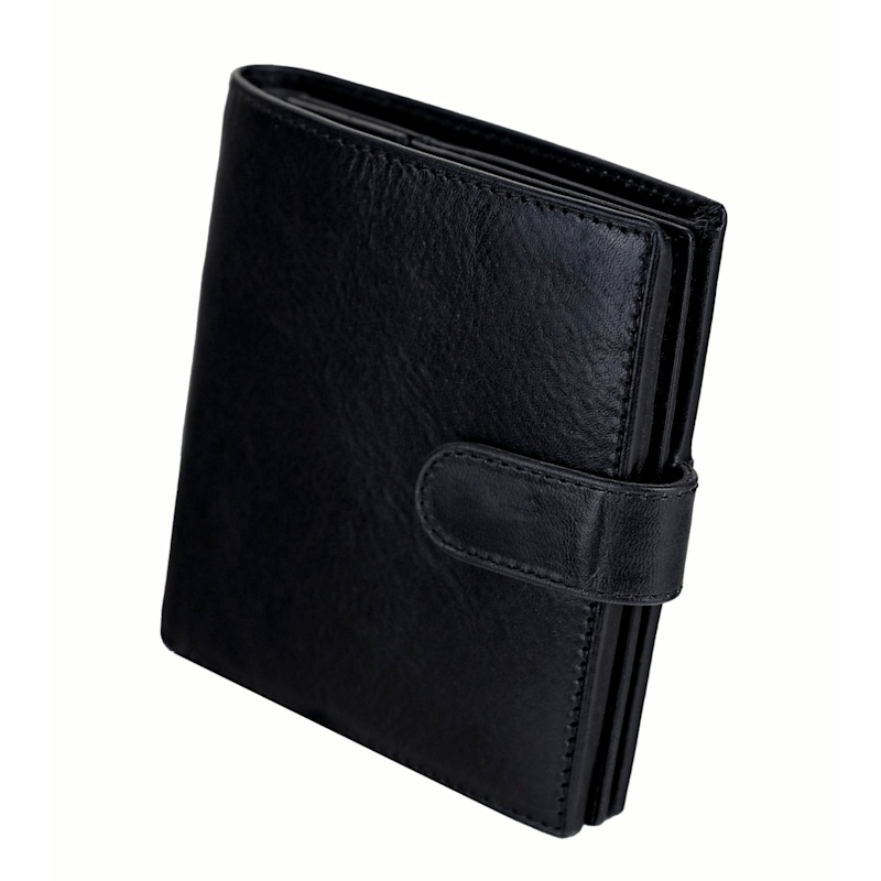 Leather Bifold Wallet With A Snap Closure - Ironweed - Black | Time ...