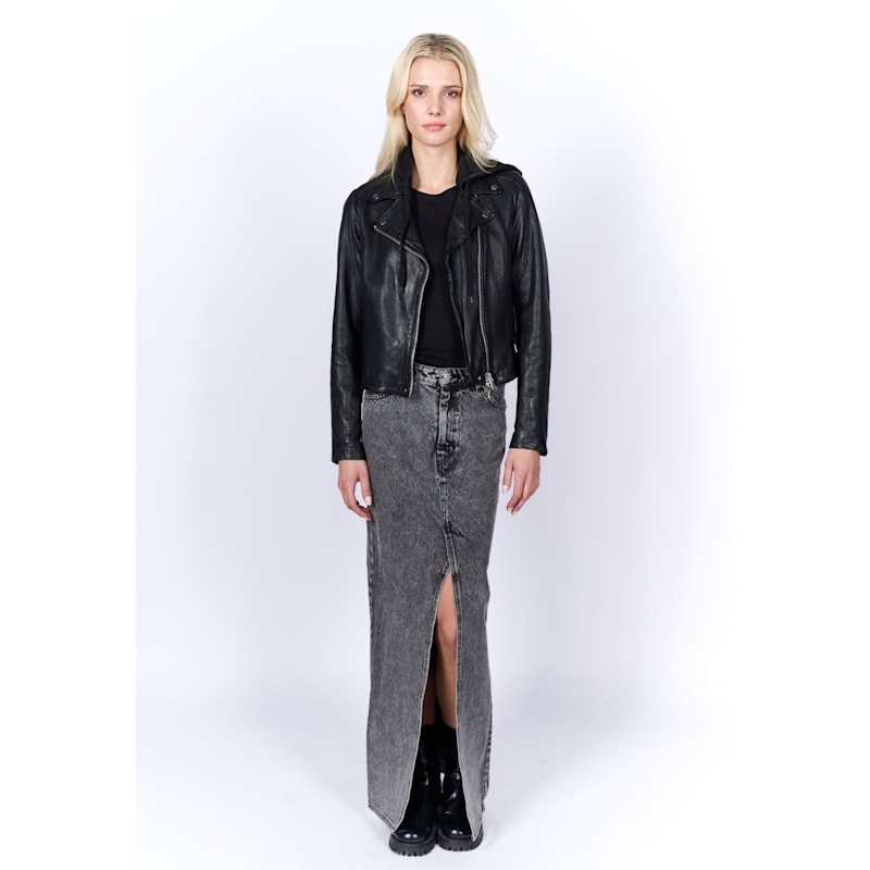 Thumbnail of Leather Biker Jacket With Hood image