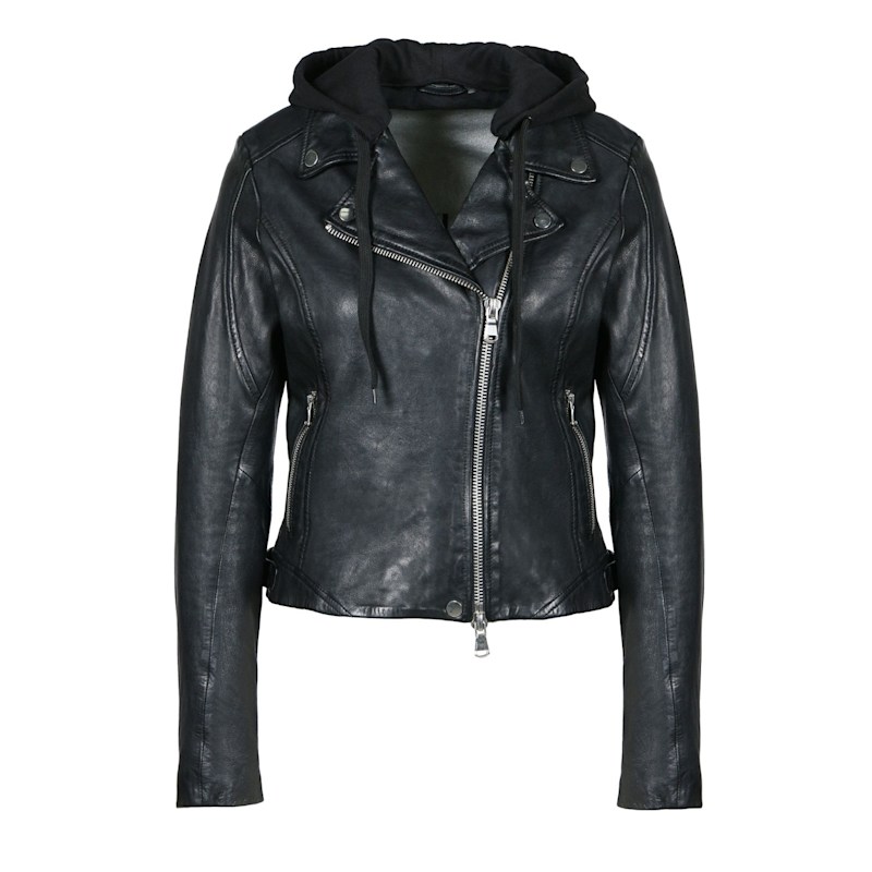 Thumbnail of Leather Biker Jacket With Hood image