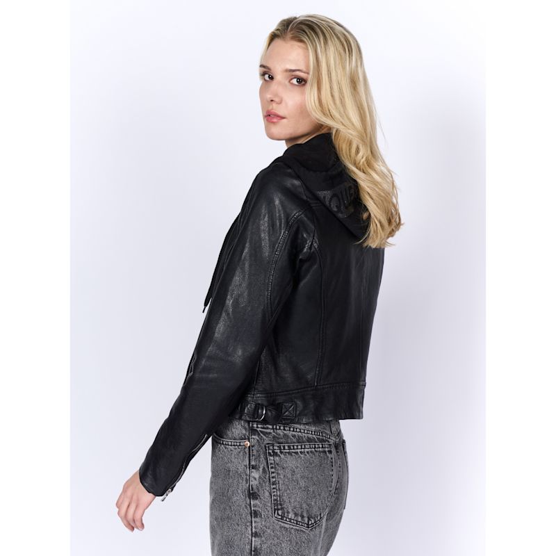 Thumbnail of Leather Biker Jacket With Hood image