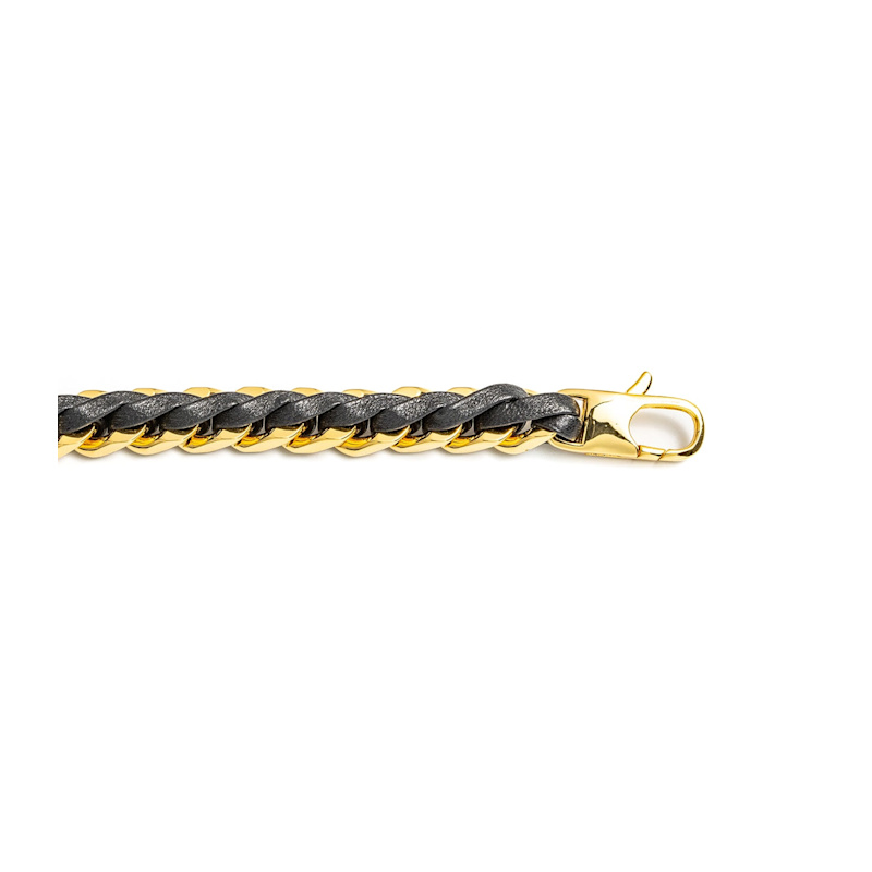 Thumbnail of Unisex Leather Braid Bold Bracelet - Gold image