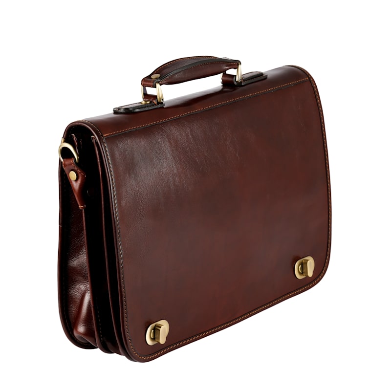 Thumbnail of Leather Briefcase Laptop Bag - Illusions - Brown image
