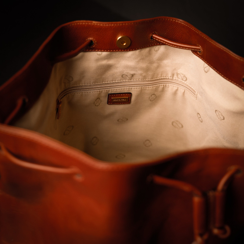 Thumbnail of Leather Bucket Bag For Women In Brown - Sybil image