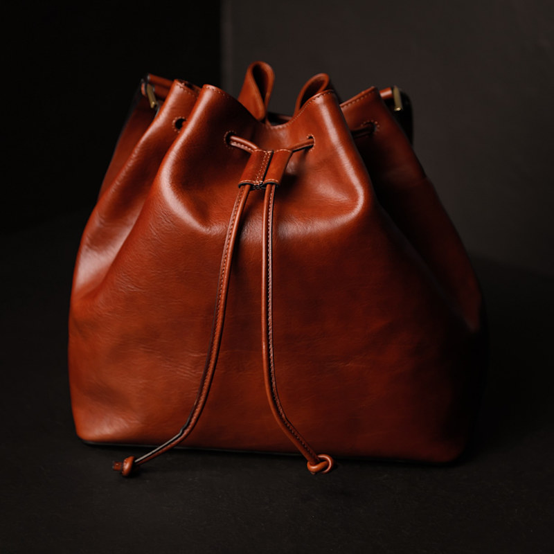 Thumbnail of Leather Bucket Bag For Women In Brown - Sybil image