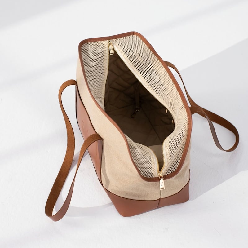 Thumbnail of Leather & Canvas Light Weight Dog Carrier Brown image