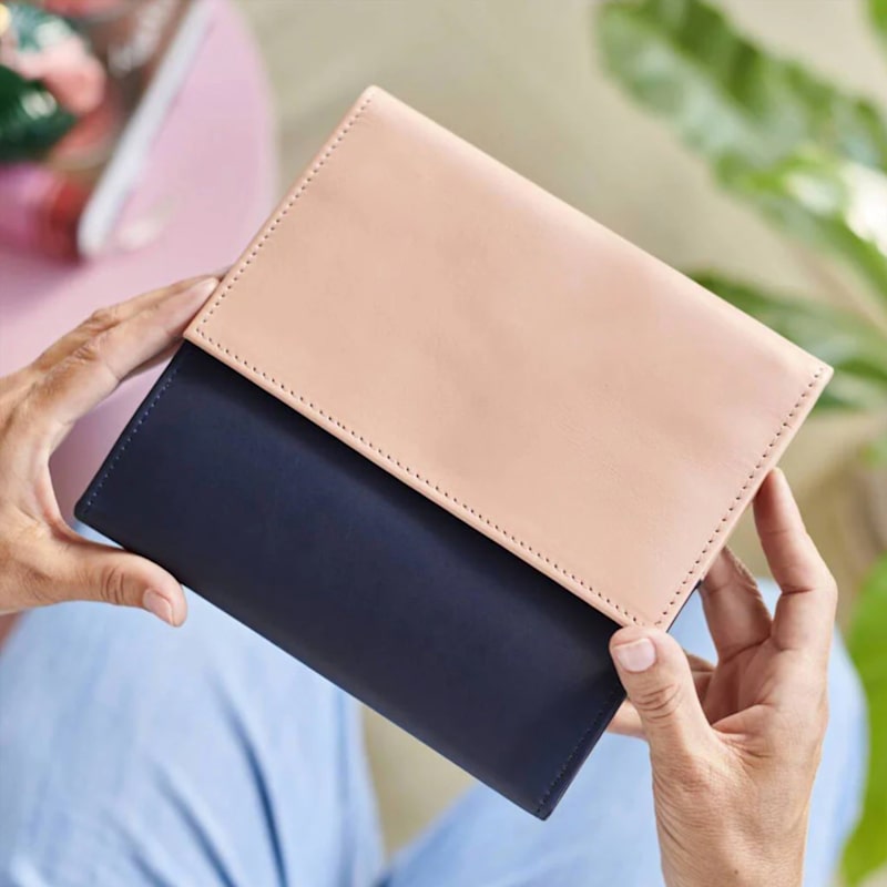 Thumbnail of Leather Chess / Drafts Travel Set - Navy & Blush image