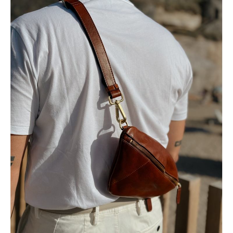 Thumbnail of Cognac Brown Matte  Leather Chest Bag – Tales Of The City image