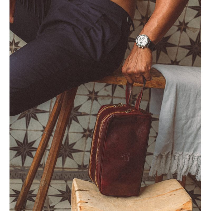 Thumbnail of Brown Leather Cosmetic Bag Dopp Kit - All The Kings Men image