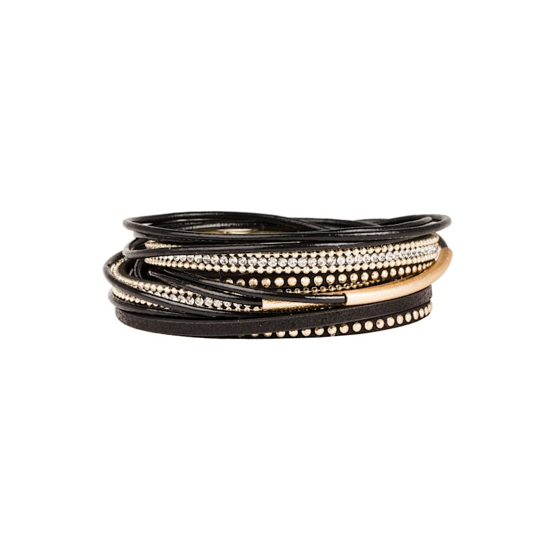 Thumbnail of Leather Crystal Double Wrap Black Bracelet image