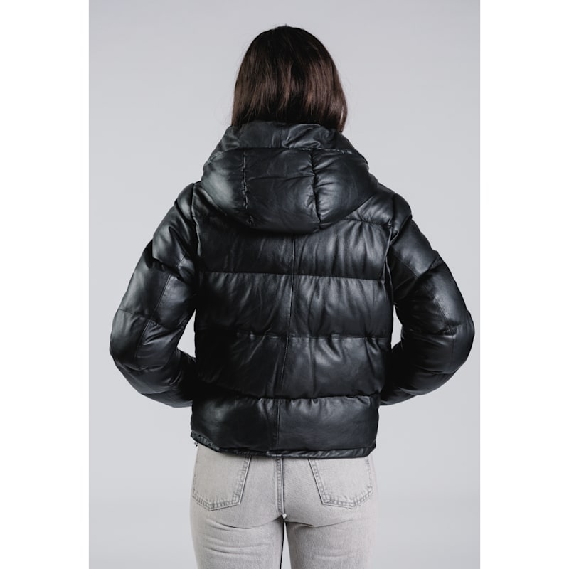 Thumbnail of Leather Puffer Jacket With Hood image