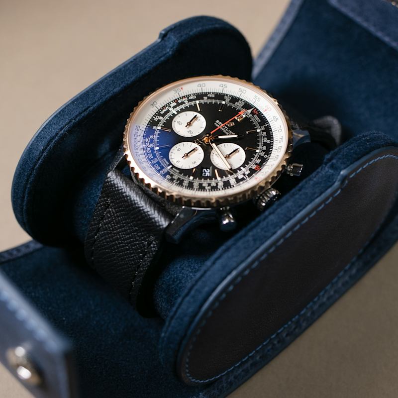 Thumbnail of Leather Travel Watch Case - Blue - Single Watch Roll image