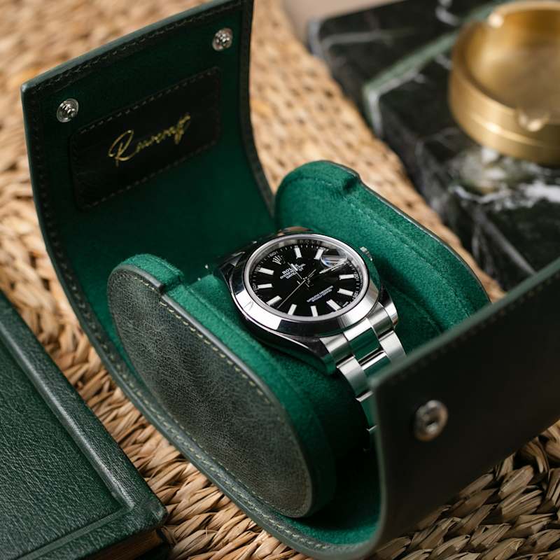 Thumbnail of Leather Travel Watch Case - Emerald - Single Watch Roll image