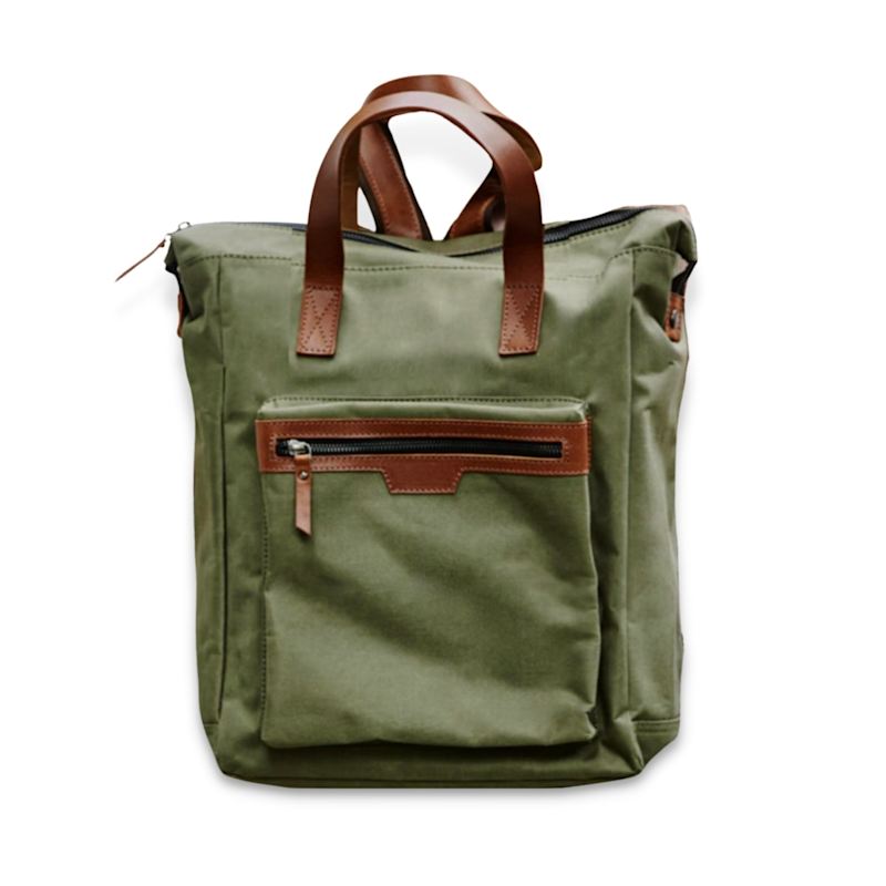 Leather Trim Top Zip Backpack - Green | VIDA VIDA | Wolf  display picture 1