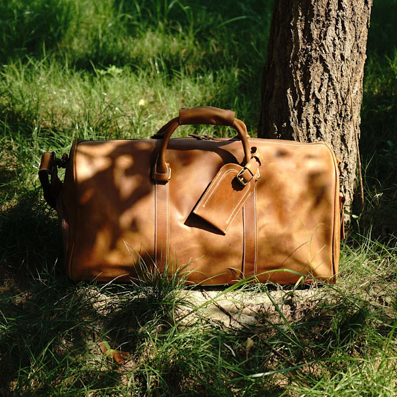 Leather Weekend Bag With Shoe Storage Brown Touri Wolf Badger