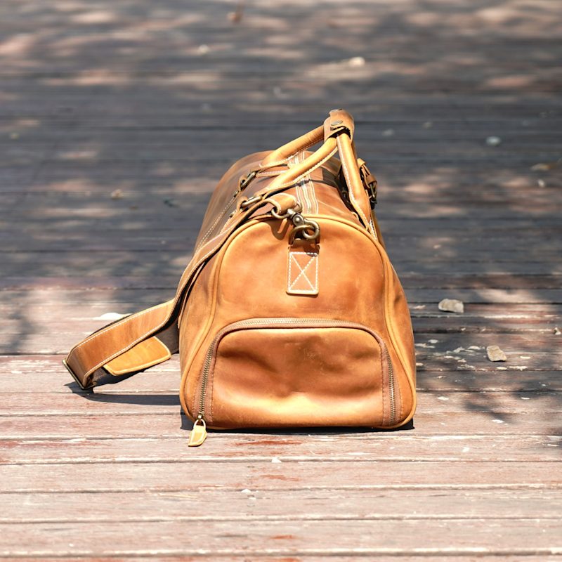 Leather Weekend Bag With Shoe Storage Brown Touri Wolf Badger