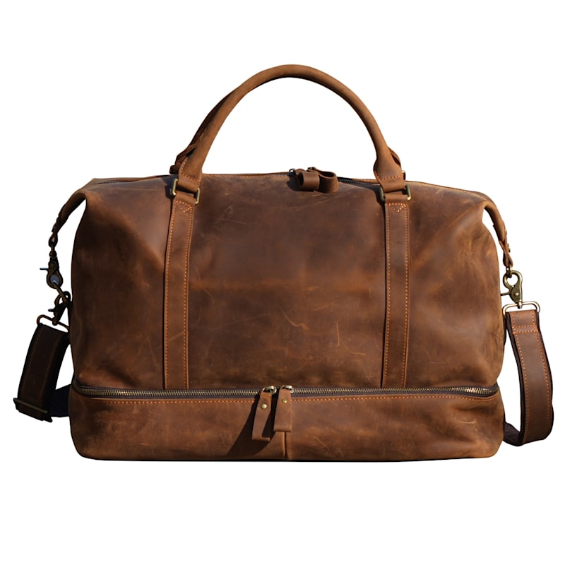 Thumbnail of Leather Weekend Bag With Suit Compartment - Light Brown image