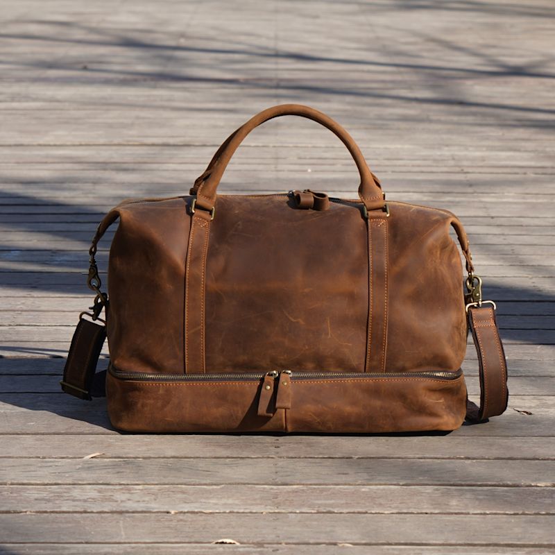 Thumbnail of Leather Weekend Bag With Suit Compartment - Light Brown image