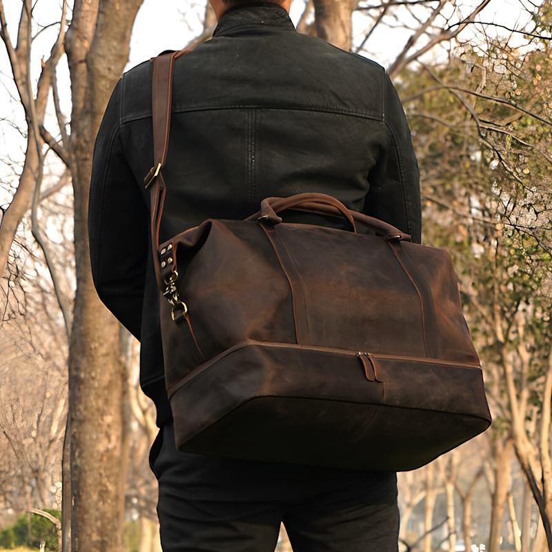 Thumbnail of Leather Weekend Bag With Suit Compartment - Worn Brown image