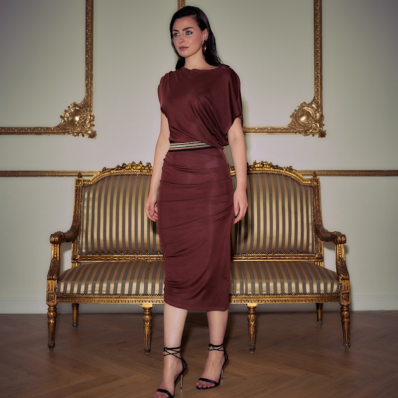 copper brown dress Baltic Born Womens Lovell Smocked Midi Dress | Dark Copper main image 0