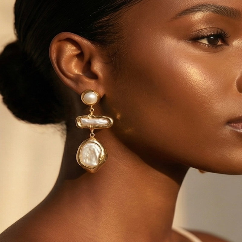 Thumbnail of Lelia Natural Keshi Pearl Statement Dangle Earrings. image