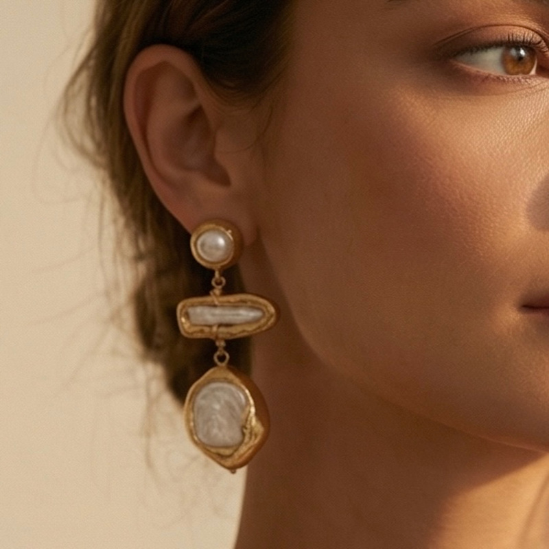 Thumbnail of Lelia Natural Keshi Pearl Statement Dangle Earrings. image