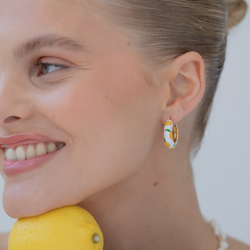 Thumbnail of Lemon Gold Ceramic Hoop Earring image