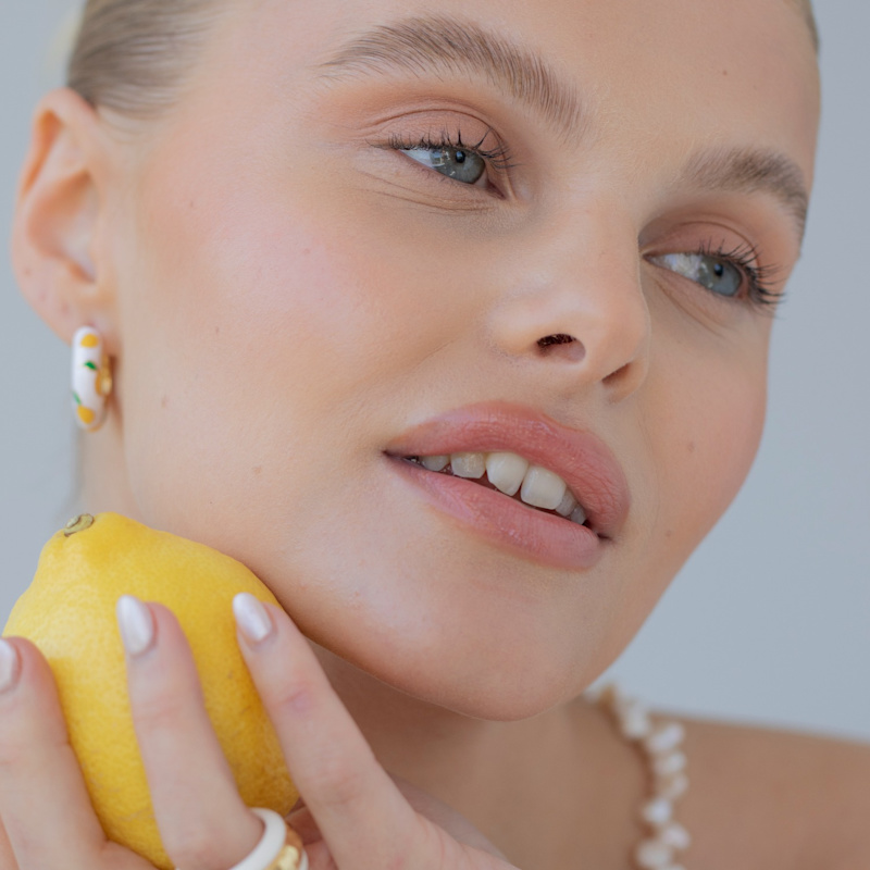 Thumbnail of Lemon Gold Ceramic Hoop Earring image