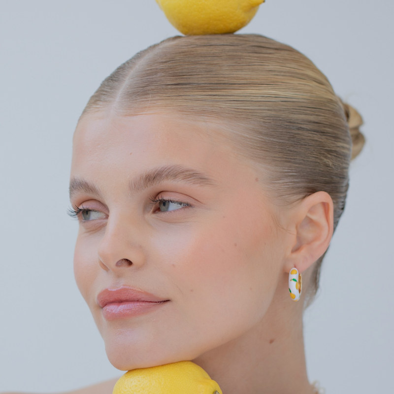 Thumbnail of Lemon Gold Ceramic Hoop Earring image