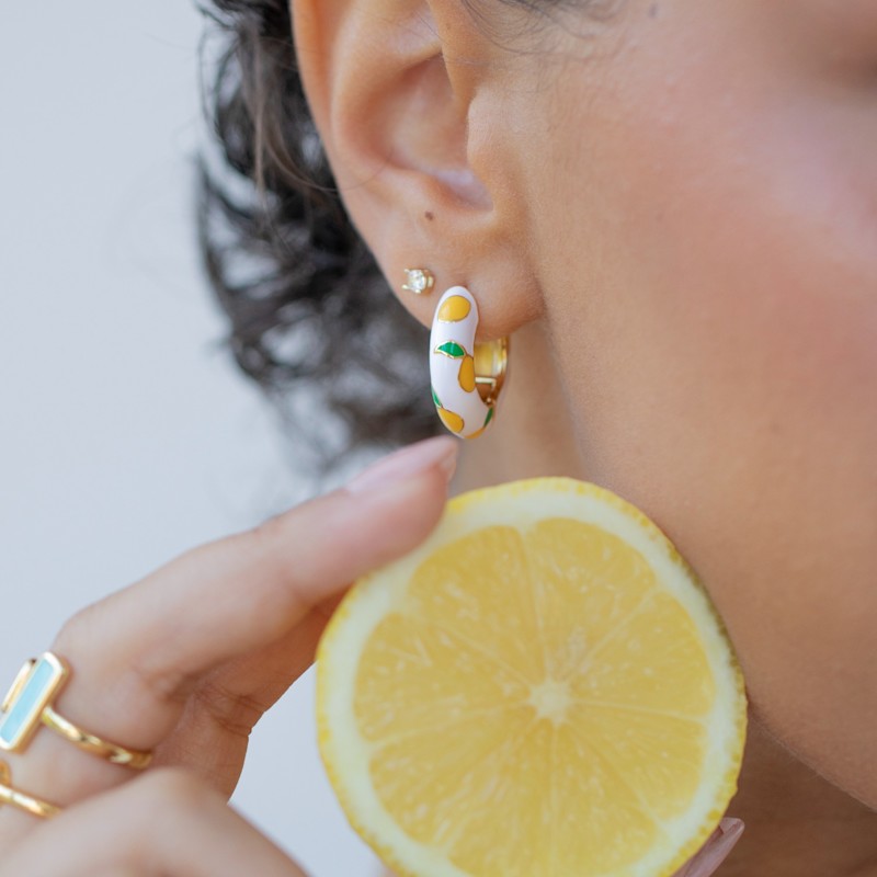 Thumbnail of Lemon Gold Ceramic Hoop Earring image