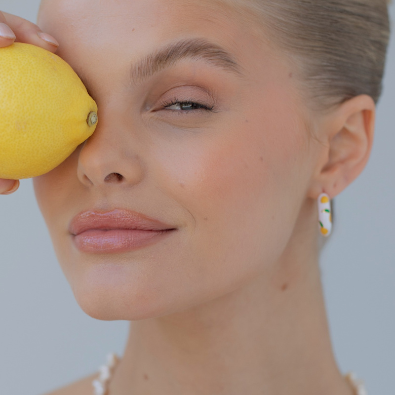 Thumbnail of Lemon Gold Ceramic Hoop Earring image