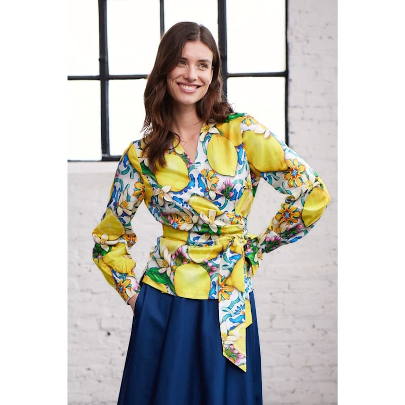 Lemon Print Wrap Blouse | Marianna Déri | Wolf & Badger
