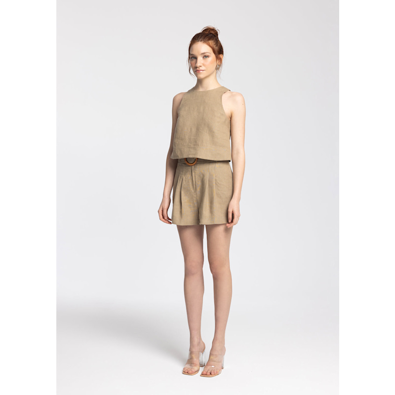 Thumbnail of Lena Linen Top - Dark Beige image