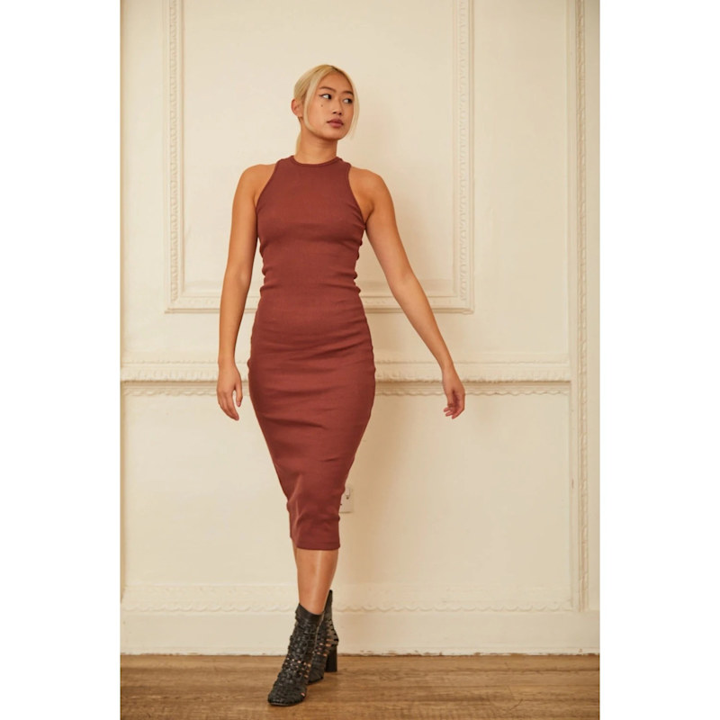 Numbat Lena Ribbed Fitted Midi Dress - Brown