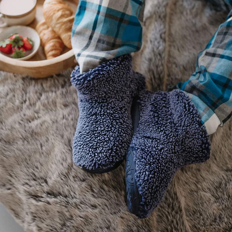 Thumbnail of Leonardo - Shorter Length 100% Recycled Snow Tipped Sherpa Slipper Boot - Washed Peacoat Navy image