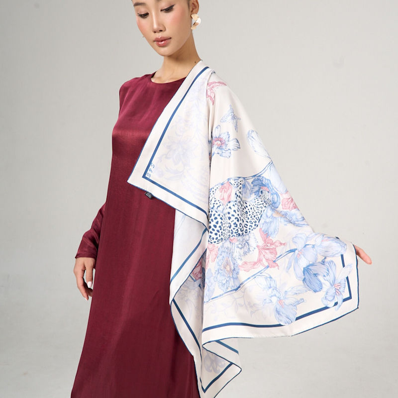 Thumbnail of Leopard & Floral Silk Twill Scarf – Printed Mulberry Silk, Gift For Her image