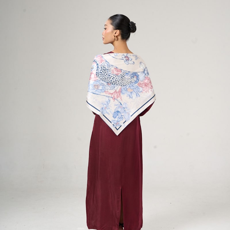 Thumbnail of Leopard & Floral Silk Twill Scarf – Printed Mulberry Silk, Gift For Her image