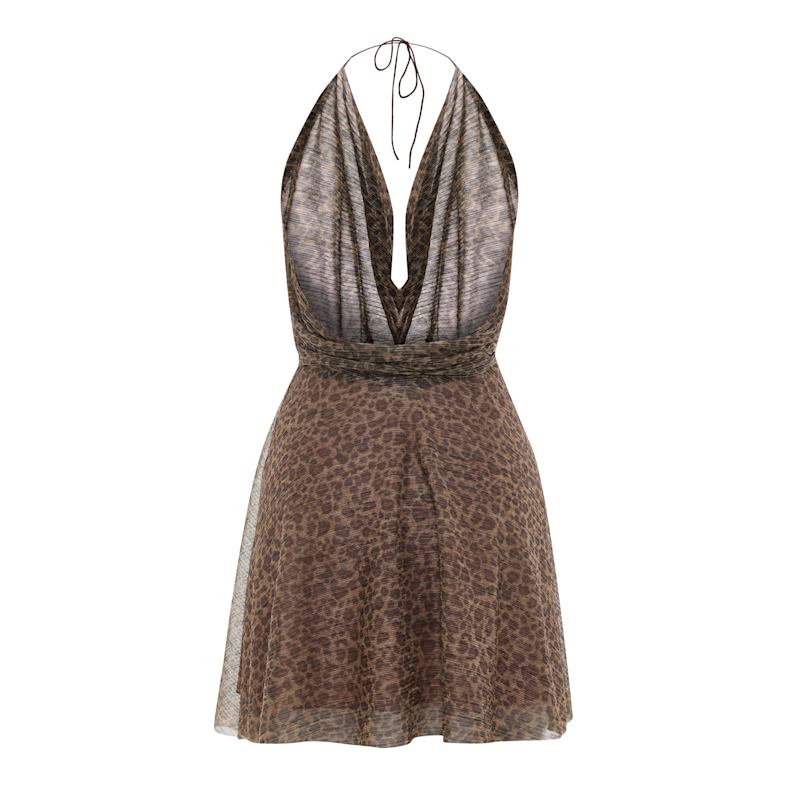 Thumbnail of Leopard Neck Tie Mini Dress image