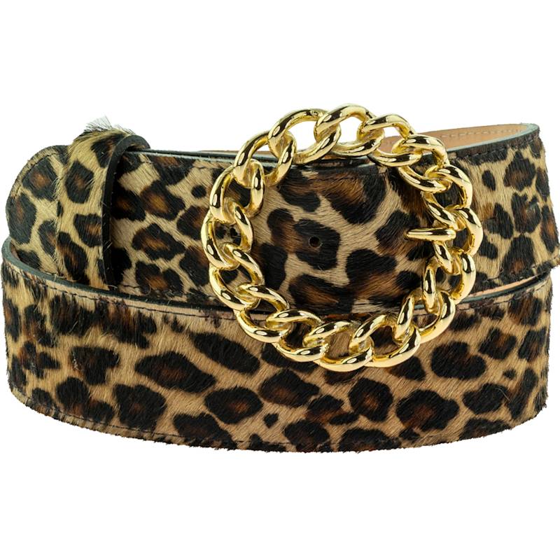 Leopard Print Cowhide Belt With Detachable Gold Chain Buckle  display picture 2