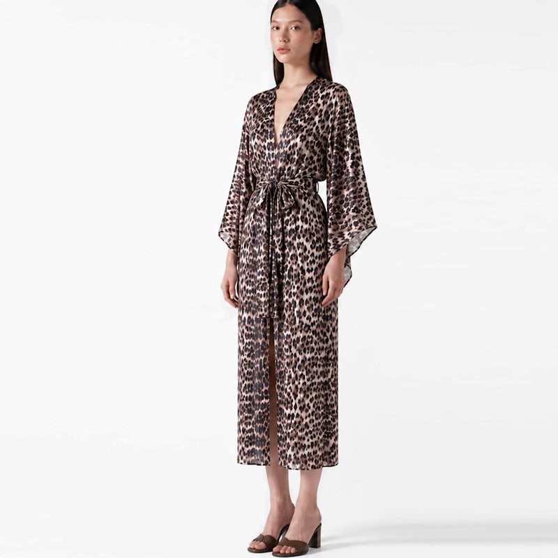 Thumbnail of Leopard Print Silky Satin Kimono image