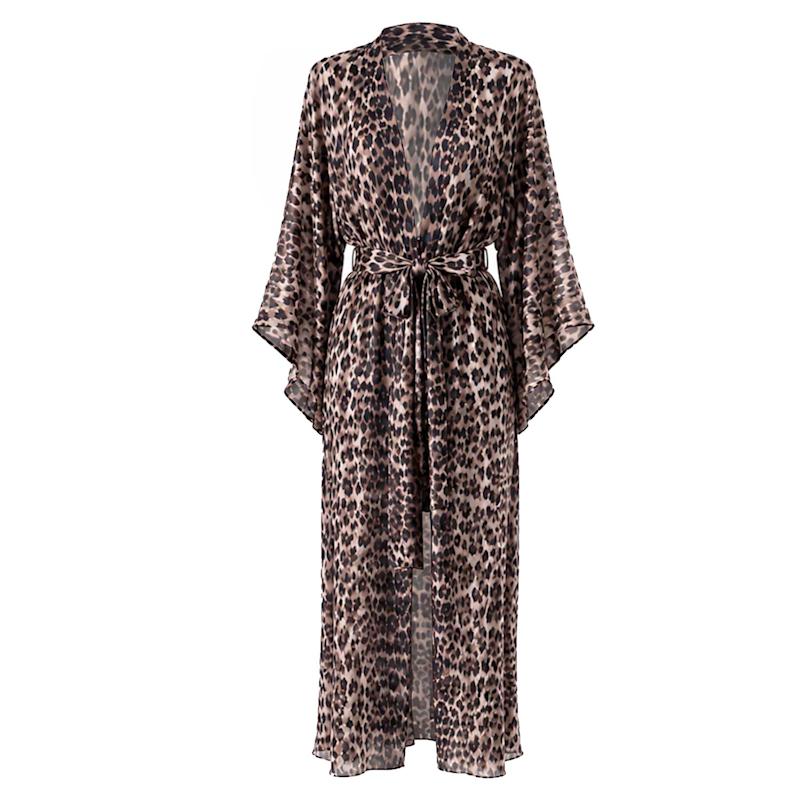 Thumbnail of Leopard Print Silky Satin Kimono image