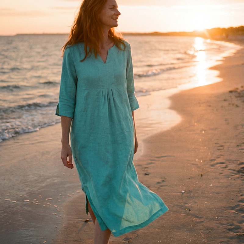 Thumbnail of Life Style Linen Maxi Dress - Aqua Blue image