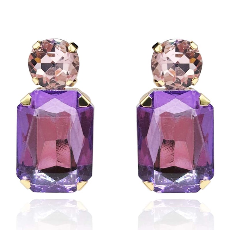 Thumbnail of Adelle Light Amethyst Crystal Ocatgon And Light Rose Round Stone Drop Earrings image