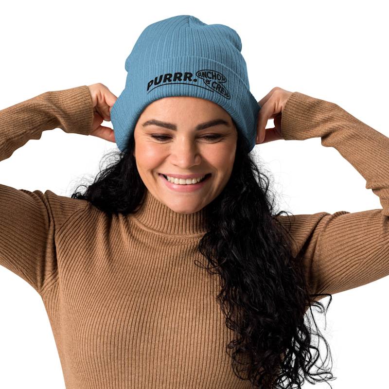 Light Blue Purrr Organic Cotton Embroidered Beanie Women