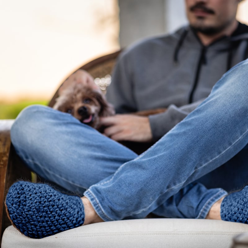 Thumbnail of Light Handmade Wool Slippers For Men & Women In Midnight Blue image