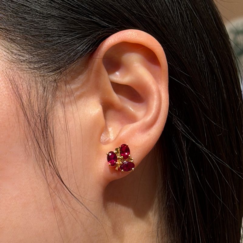Thumbnail of Ligna Oval Pink Sapphire Cluster Stud Earrings In White Gold image