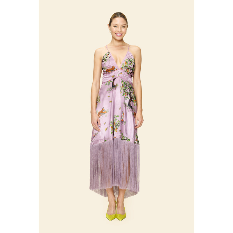 Thumbnail of Lilac Shanti Tiger Backless Fringe Dress image