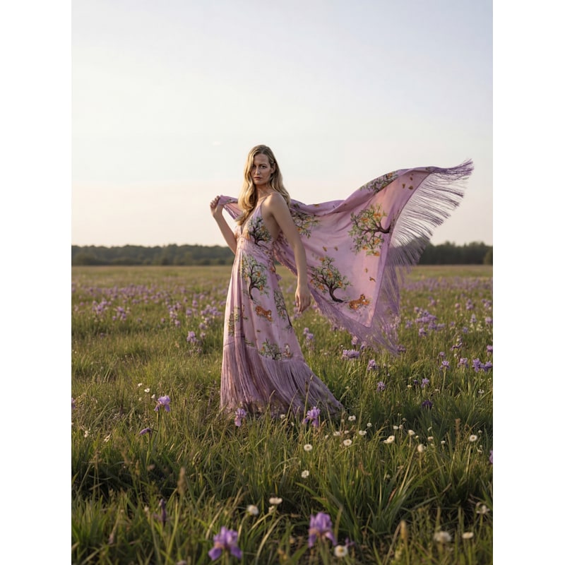 Thumbnail of Lilac Shanti Tiger Backless Fringe Dress image