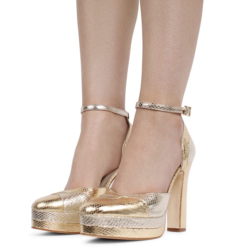 Thumbnail of Lily Gold Platino Platform Block Heels image