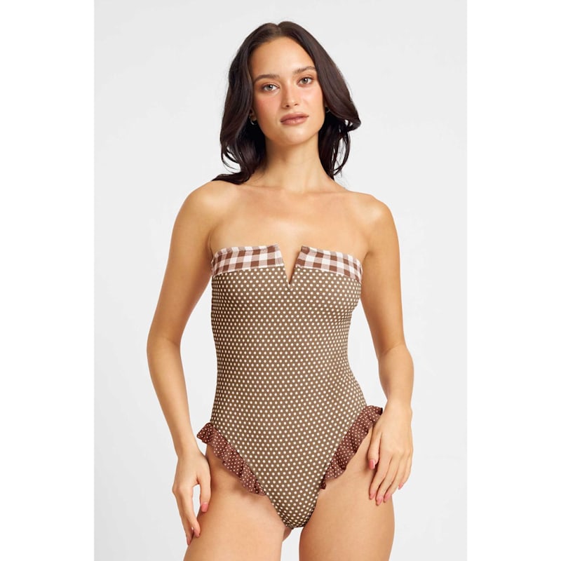 Thumbnail of Lily Ruffled One Piece / Mocha Polka image