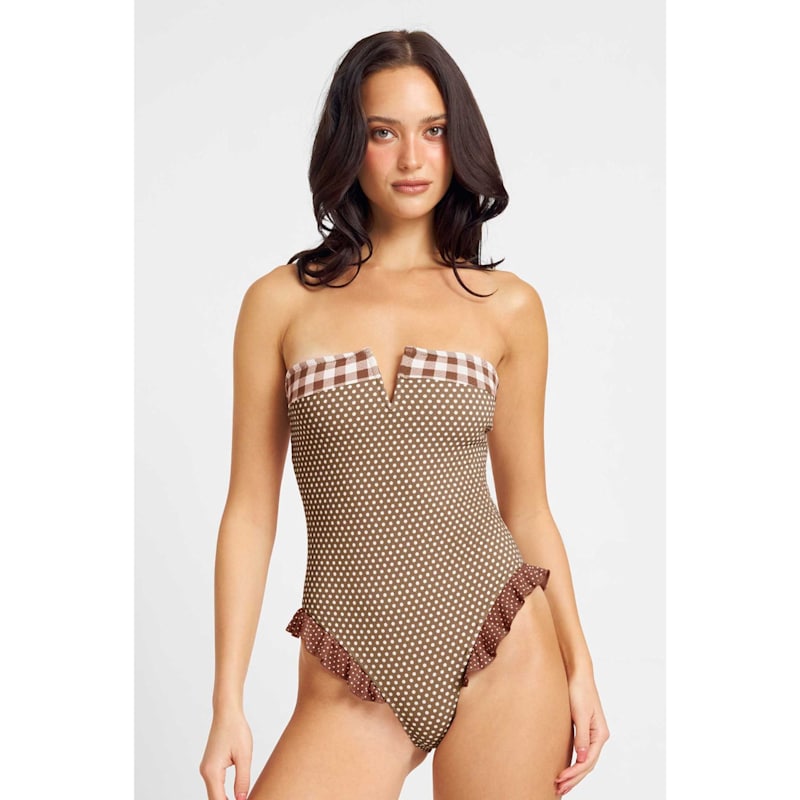 Thumbnail of Lily Ruffled One Piece / Mocha Polka image